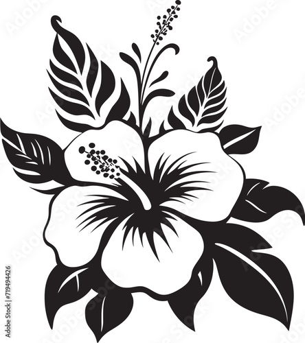 Fototapeta Naklejka Na Ścianę i Meble -  Sable Hibiscus Melody Black Floral Vector HarmonyTwilight Fern Ensemble Vectorized Floral Serenity