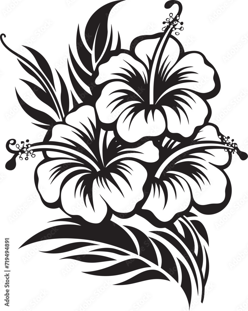 Sable Botanical Symphony Black Floral Vector SerenityTwilight Hibiscus Noir Vectorized Floral Elegance