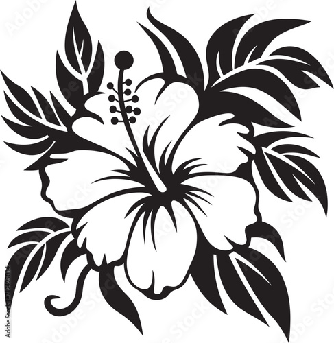 Fototapeta Naklejka Na Ścianę i Meble -  Luminous Tropic Sonata Vectorized Floral EleganceInkbrush Botanical Serenity Black Floral Vector Art
