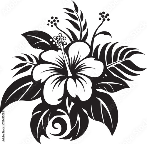 Inkbrush Botanical Serenity Black Floral Vector ArtMidnight Frond Symphony Vectorized Tropical Blooms