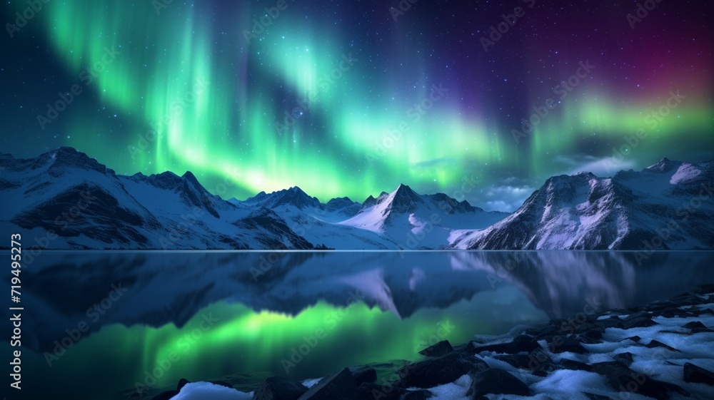 Naklejka premium Colorful night landscape illustration wallpaper Ai generated art