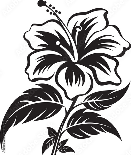 Fototapeta Naklejka Na Ścianę i Meble -  Inky Jungle Symphony Vectorized Tropical BloomsShadowed Hibiscus Black Floral Vector Collection