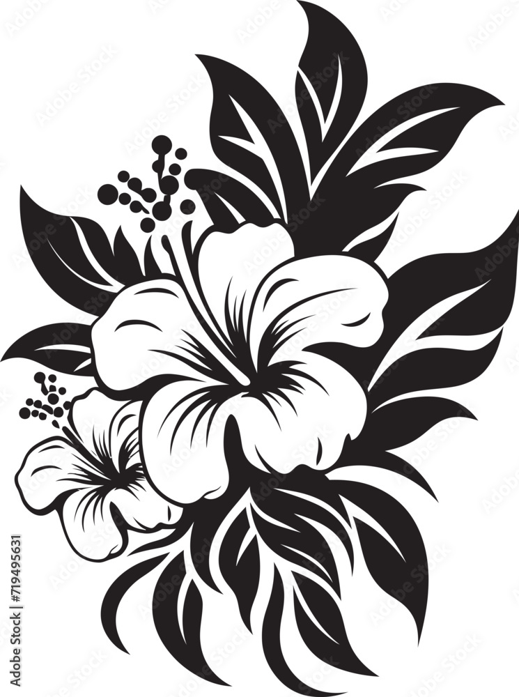 Tropical Noir Tapestry Vectorized Floral EleganceInkwell Floral Serenity Black Tropical Vector Artistry