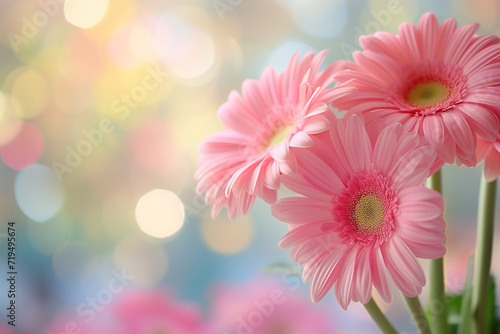 pink gerberas in the background with bokeh