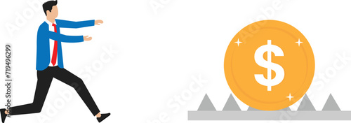 Businessman investor running into lore money pitfall, Financial money trap and risk in investment for business success concept, 
