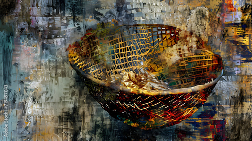 Painting of a Basket Hanging on a Wall
