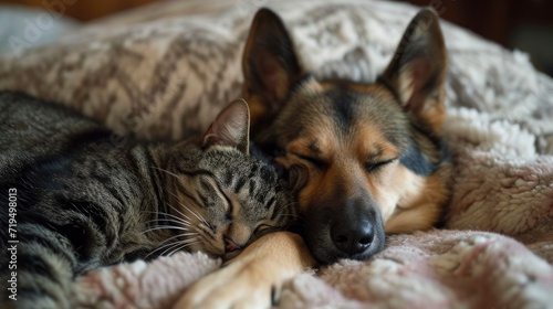 a Cat and Dog, Sharing Playful Moments and Peaceful Naps, Proving that Diverse Friendships Create Heartwarming Connections