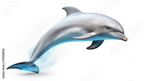 Dolphin captured in mid-air as it jumps out of water. Perfect for nature-themed designs and ocean-related projects