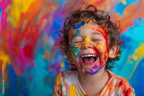 Radiant Digital Paint Transforms Child Into A Joyful, Laughing Delight