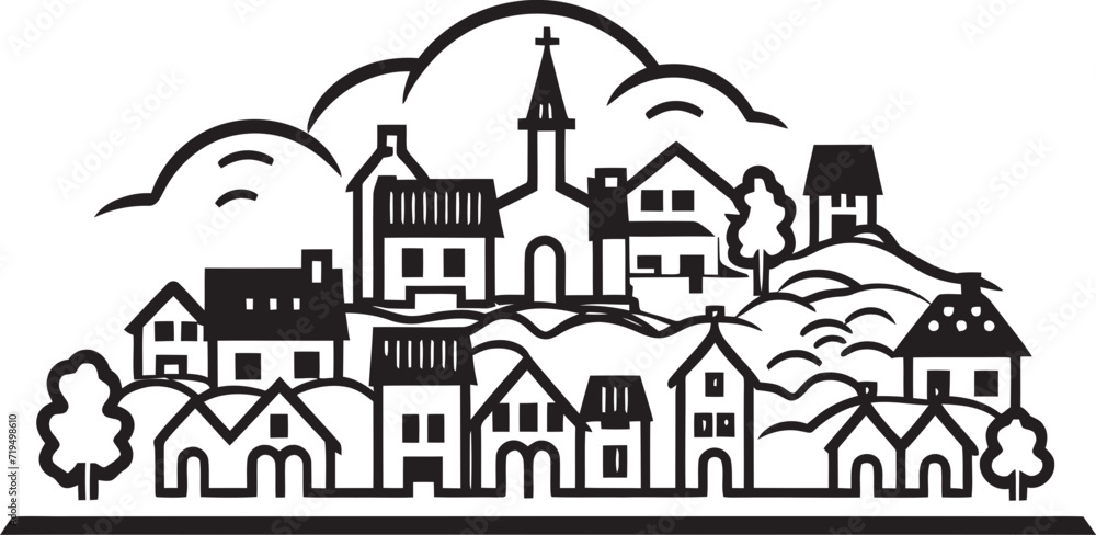 Ink Stained Villages Black Vector ArtistryEphemeral Echoes Village Vector Chronicles