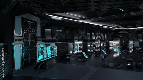  Inside view of the mission control center. Command center, control room, futuristic design, smart cities, data center, conference room, high tech #719498672