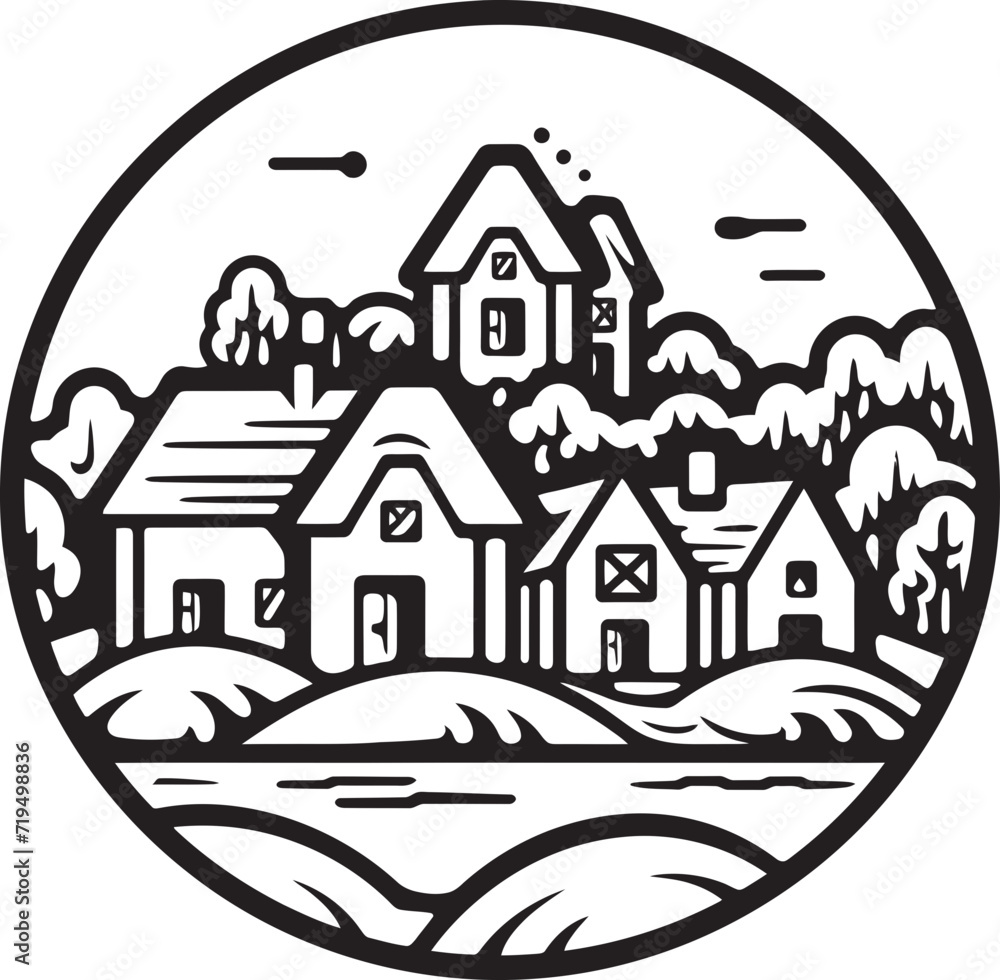 Ink Stained Whispers Black Vector VillagesEphemeral Echoes Vectorized Village Vistas