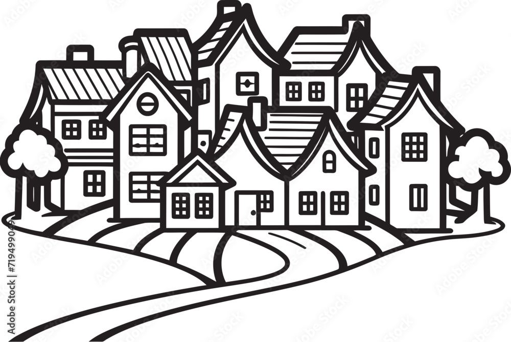 Ink Stained Villages Black Vector ArtistryEphemeral Echoes Village Vector Chronicles