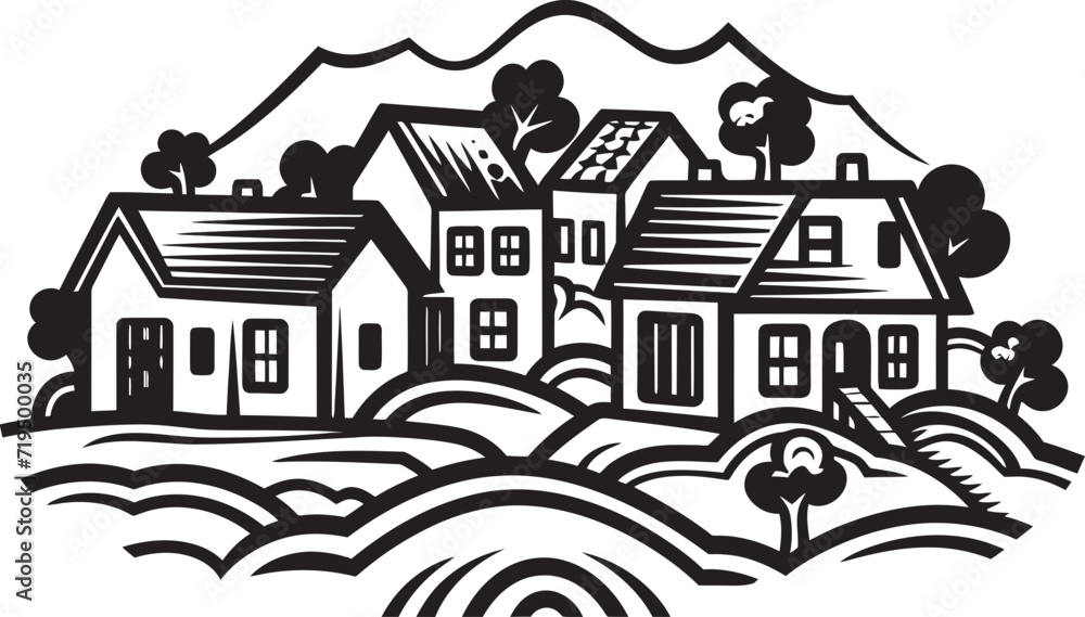 Artistic Noir Vectorized Village ScenesInk Washed Whispers Village Vector Chronicles