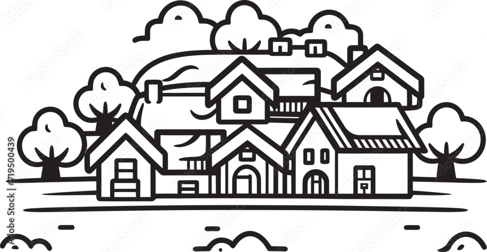 Shadowy Serenity Vectorized Village TalesInk Stained Chronicles Black Village Vectors