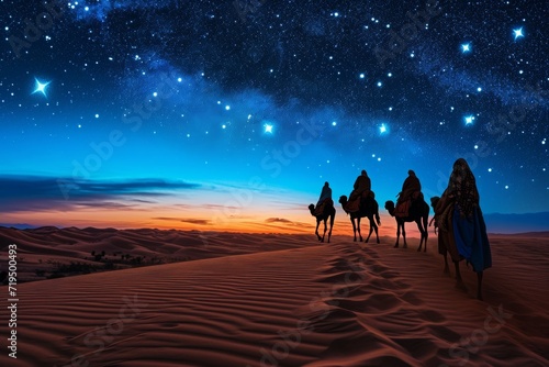 The Wise Men Navigate The Desert  Following Stars  Carrying Christmas Offerings