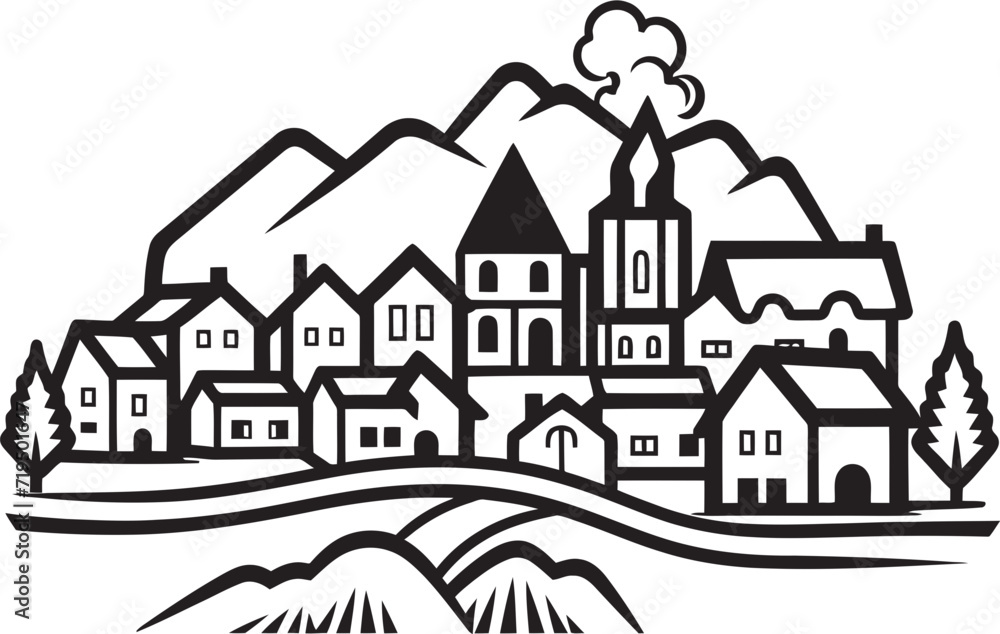 Shadowed Sketches Vector Village ChroniclesInk Dipped Dreamscape Black Village Scenes