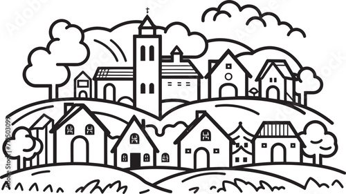 Chiaroscuro Charm Inked Village VistasSilhouetted Splendor Vectorized Villages © The biseeise