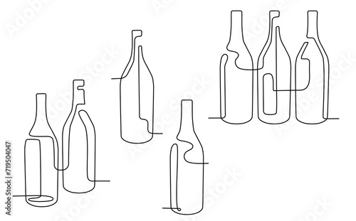 Vector illustration set of abstract Wine Bottles. Continuous line drawing style.Element for background, cover, poster, print, banner, card,restaurant menu, invitation for an event, festival, party. 