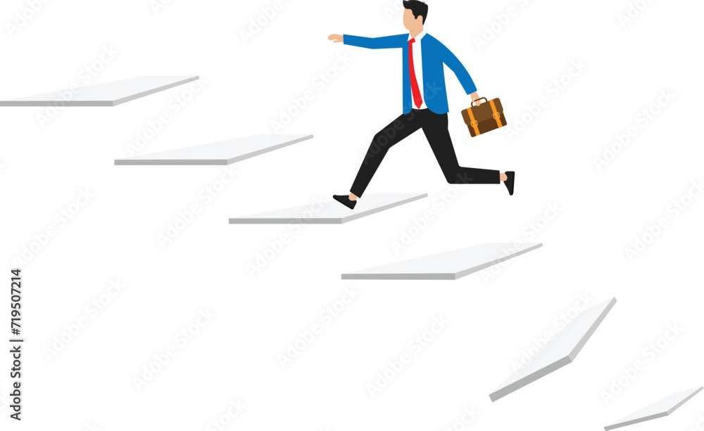 Businessman climbing the imaginary steps to reach higher destination for business success concept,
Businessman climbing the imaginary steps to reach higher destination for business success concept,