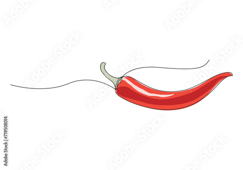 Red chili pepper in continuous one line art drawing. Simple line art. Vector Illustration Hand Drawn Vegetable Cartoon Art. 