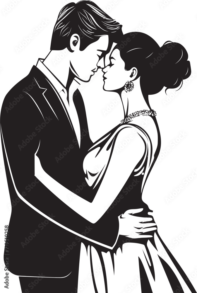 Artistic Embrace Black Vector DuosPure Matrimony Monochrome Illustrations