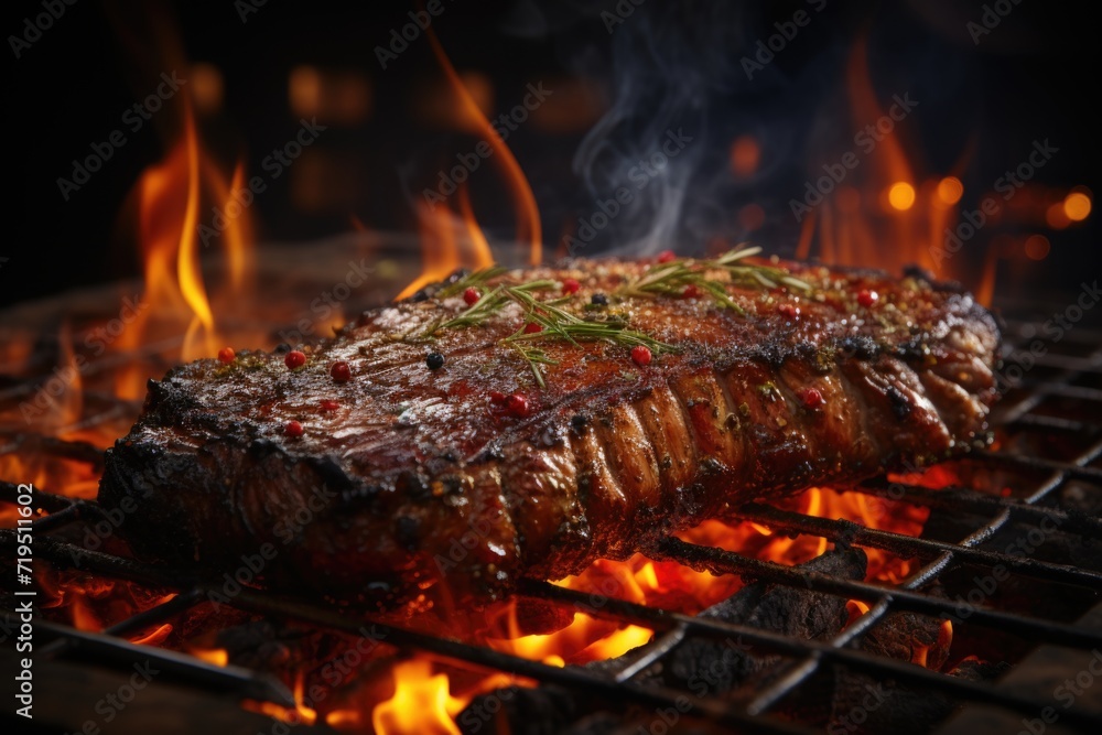Grilled steak with brilliant flames ready to eat generated by, generative IA