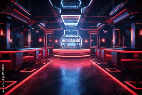 Interior of a night club with bar counter with chair  colorful interior of bright and beautiful night club Ai generated