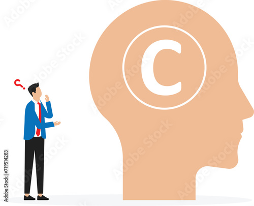 Man holding stamp with copyright symbol, Copyrighted work and guarantee of artist's rights, Law protection of intellectual property concept, 
