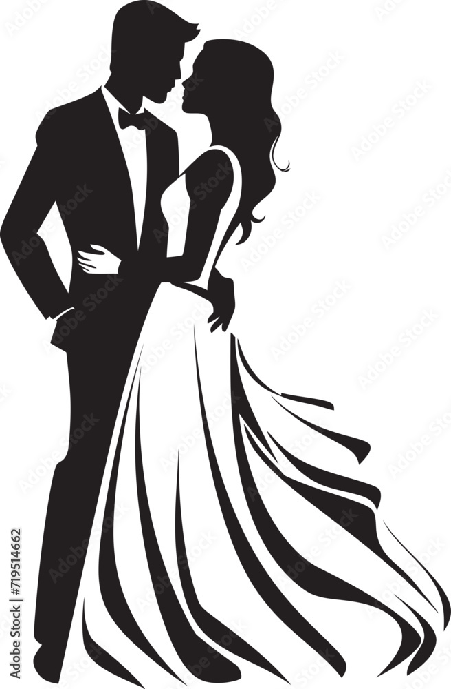 Graceful Silhouettes Wedding Couple ArtSubtle Harmony Black Vector Duos