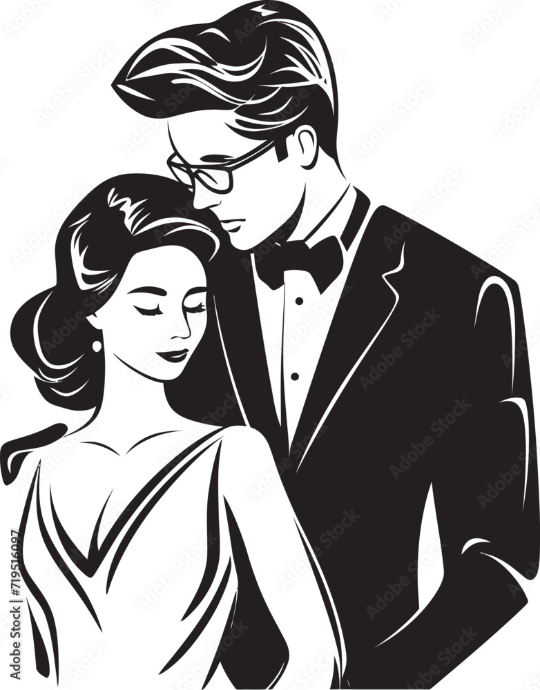 Stylish Silhouettes Monochrome Wedding Couple VectorsInked Elegance Black Vector Bride and Groom