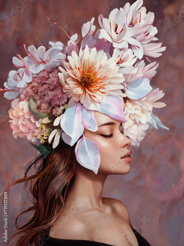 portrait of a woman with flowers on her head  © Emily 