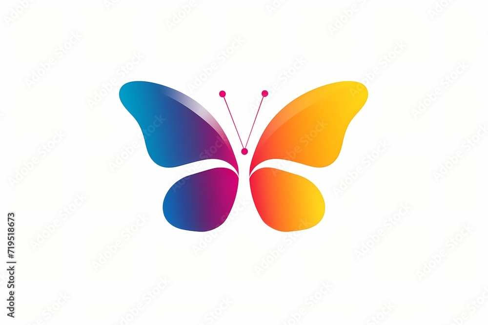 Vibrant butterfly logo with vector details, minimalistic design, simple and colorful, isolated on white solid background