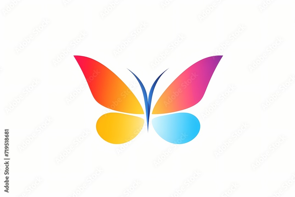 Vibrant butterfly logo with vector details, minimalistic design, simple and colorful, isolated on white solid background