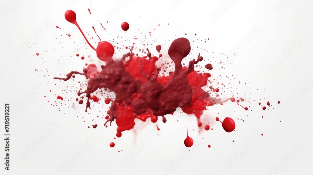 Red drops and stains on a white background. Red blots and splatters. AI generated. Red drops and stains on a white background. Red blots and splatters. AI generated.