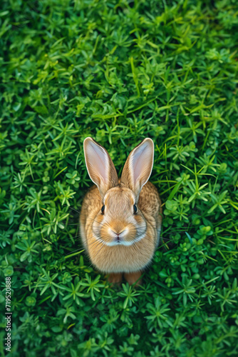 Cute easter bunny im green grass © Igor