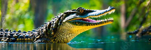 Cayman. Crocodile. Caiman in the water photo