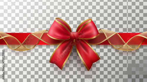 Gift Ribbon round Bow on transparent background ,Red, golden, and black vector circle gift frame with bow and ribbon, isolated on white background.