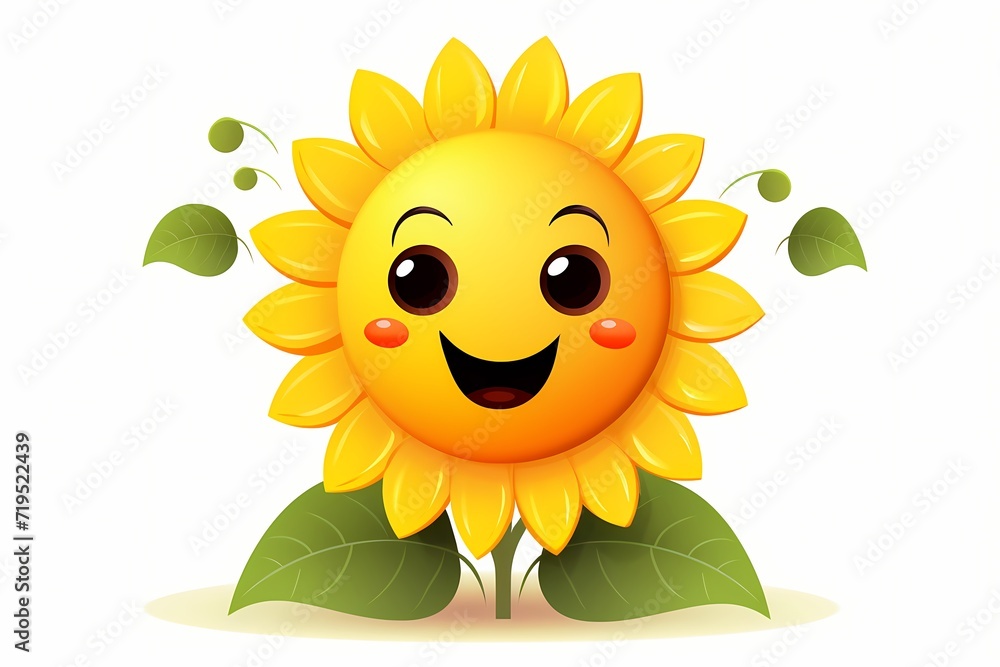 A cheerful smiling sunflower with bold, vibrant petals and a cute, round face, isolated on a white background