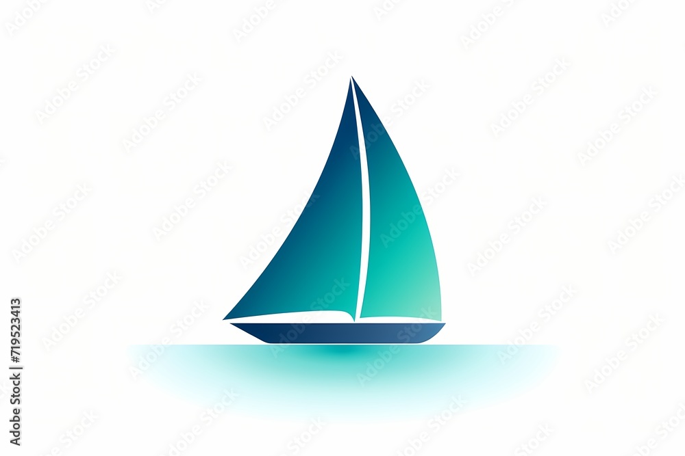 A minimalistic logo of a sleek and modern sailboat in shades of blue and teal. Isolated on white solid background