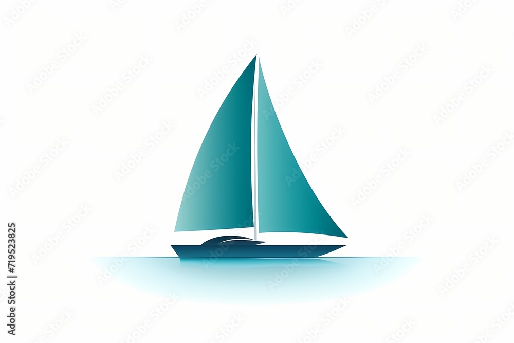 A minimalistic logo of a sleek and modern sailboat in shades of blue and teal. Isolated on a white solid background