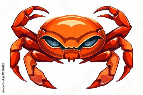A modern, simplified crab face emblem with vibrant colors and a sharp, clean design. Isolated on white background