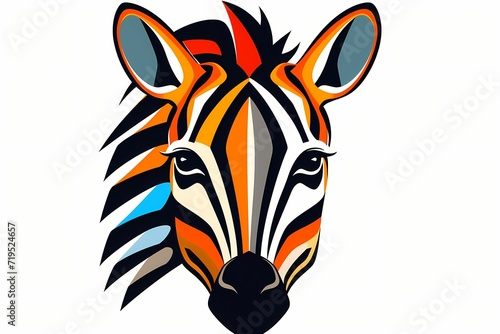 A modern, simplified zebra face emblem with vibrant colors and a sharp, clean design. Isolated on white background