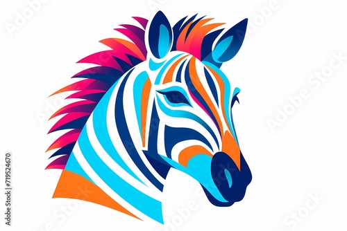 A modern  simplified zebra face emblem with vibrant colors and a sharp  clean design. Isolated on white background