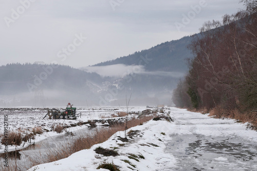 Beautiful winter landscape next to Rannie Road near the Grant Narrows Regional Park and Pitt River Dike in Pitt Meadows, British Columbia, Canada photo