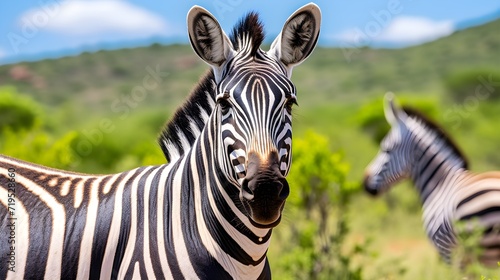 Portrait of a zebra in a natural environment.