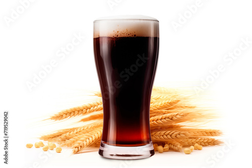 Beer in mug with wheat ears spikelets on white background. Mugs with drink like Ipa, Pale Ale, Pilsner, Porter or Stout