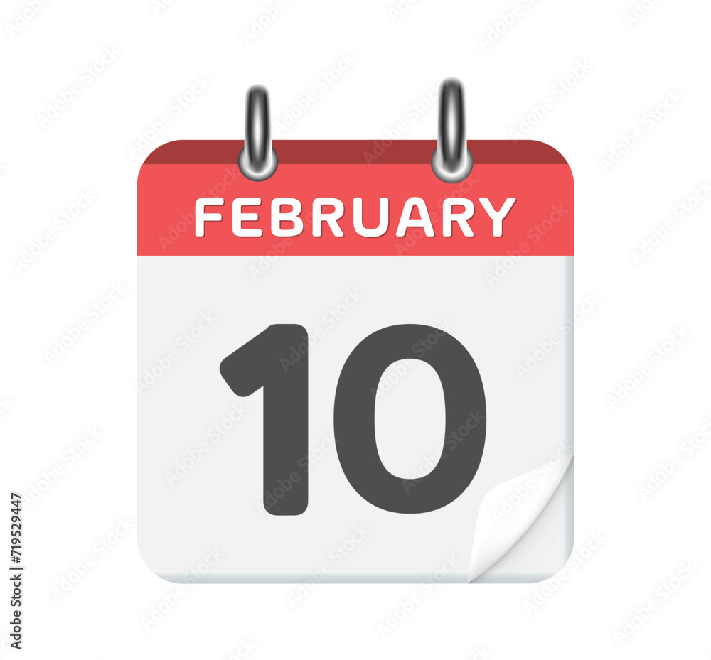 February 10. Calendar leaf on white background. February 10. Calendar leaf on white background.