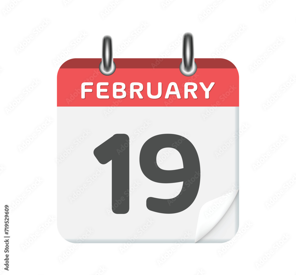 February 19. Calendar leaf on white background. February 19. Calendar leaf on white background.