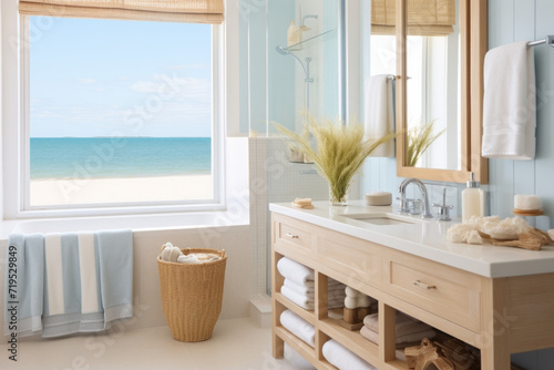 beach house bathroom with ocean view photo